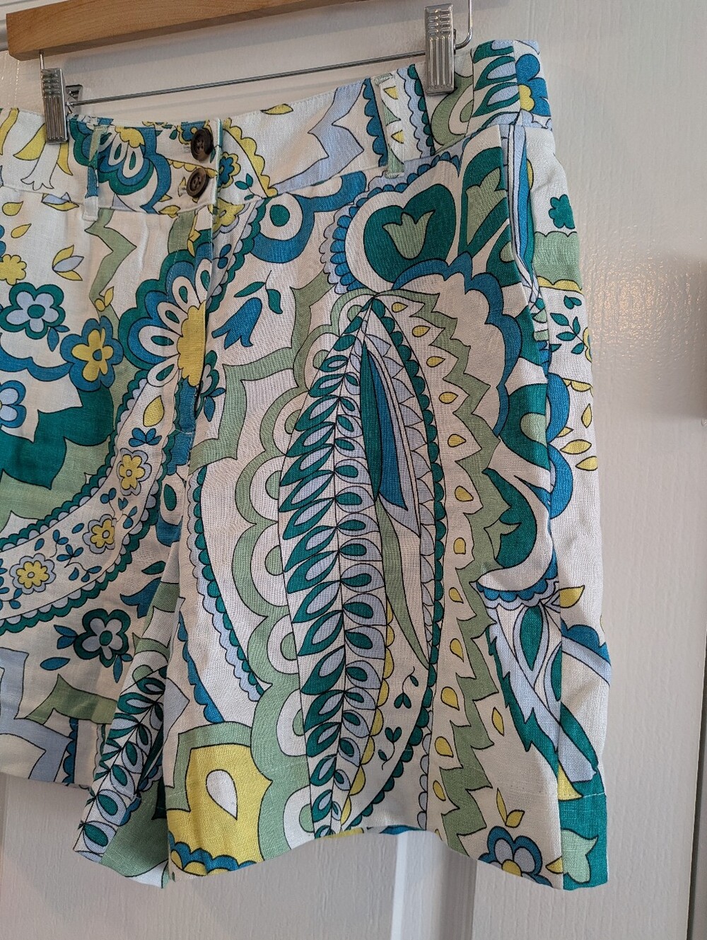 Boden Westbourne Linen Shorts Emerald Foliage Paisley Floral Resortwear Size 8 - Picture 6 of 13